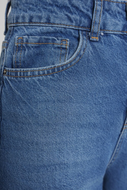 Merterium 6702 Kadın Bol Paça Yüksek Bel Palazzo Kot Pantolon - Lacivert