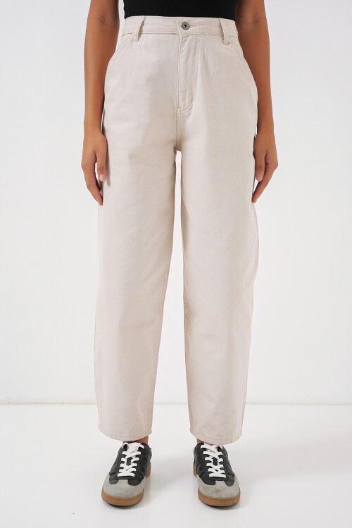 Merterium 6703 Yüksek Bel Kot Pantolon - Ekru