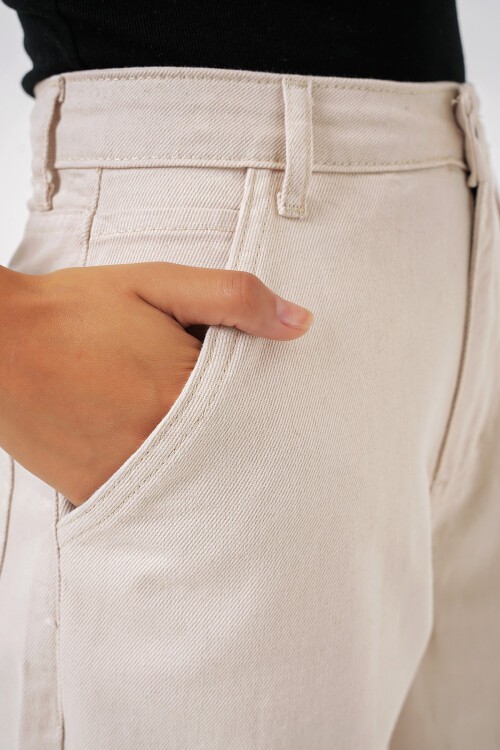 Merterium 6703 Yüksek Bel Kot Pantolon - Ekru