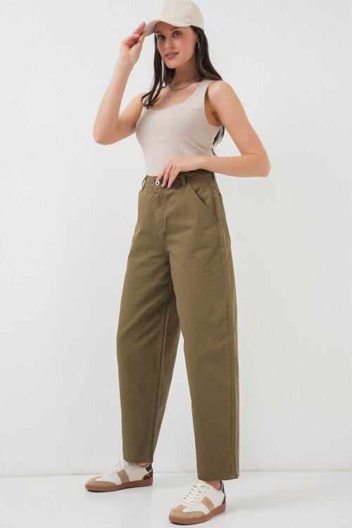 Merterium 6703 Yüksek Bel Kot Pantolon - Haki