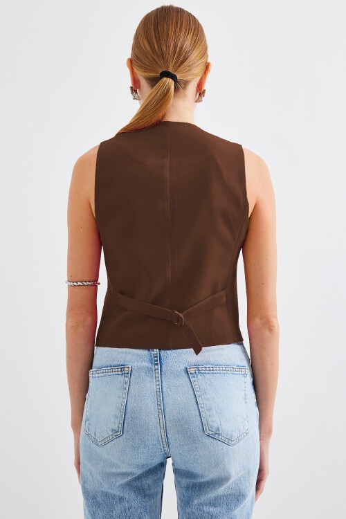 Merterium 6796 Kısa Dokuma Yelek - Kahverengi