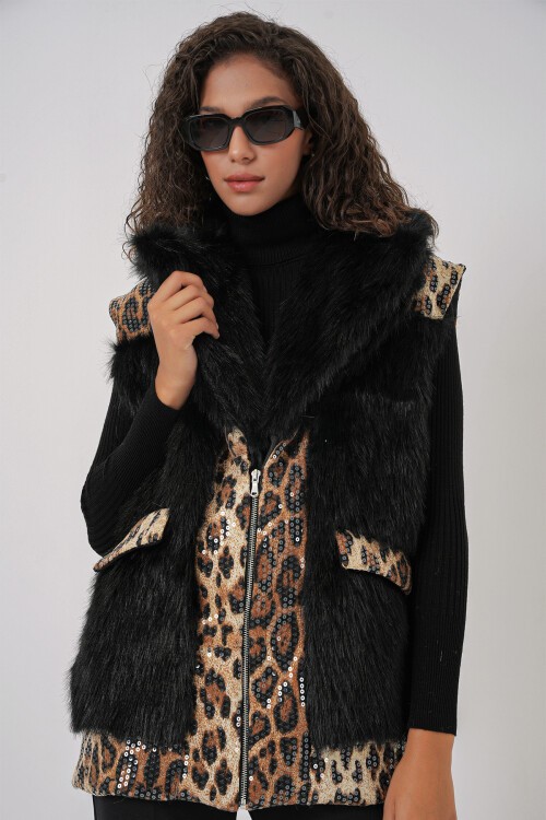 Merterium 6806 Suni Kürk Yelek - Siyah