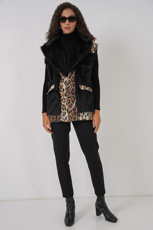 Merterium 6806 Suni Kürk Yelek - Siyah