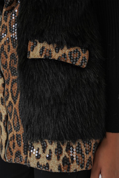 Merterium 6806 Suni Kürk Yelek - Siyah