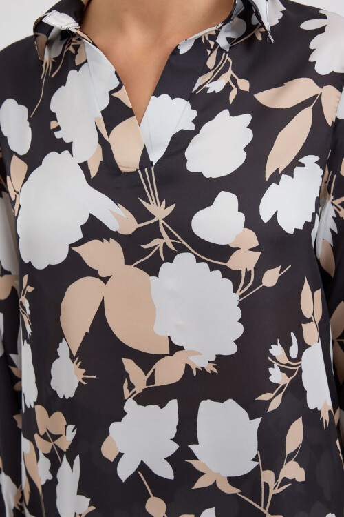 Merterium 8018 Desenli Saten İkili Takım - Siyah