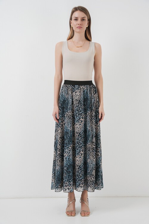 Merterium 8032 Uzun Şifon Etek - İndigo