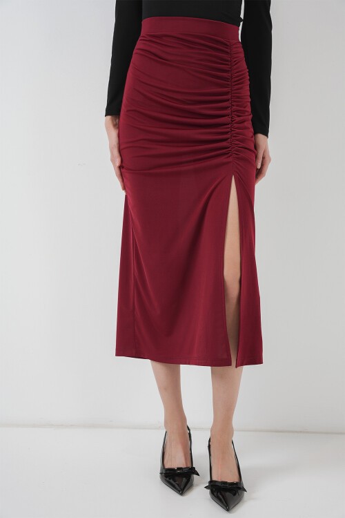 Merterium 8033 Sandy Yırtmaçlı Etek - Bordo