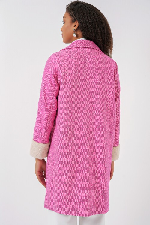 Merterium 9085 Balık Sırtı Kaşe Kaban - A.Fuşya