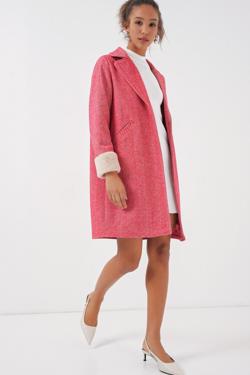 Merterium 9085 Balık Sırtı Kaşe Kaban - B.Kırmızı