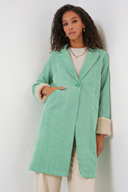 Merterium 9085 Balık Sırtı Kaşe Kaban - E.Yeşil