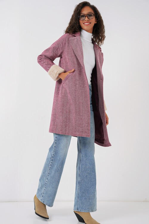 Merterium 9085 Balık Sırtı Kaşe Kaban - Y.Bordo