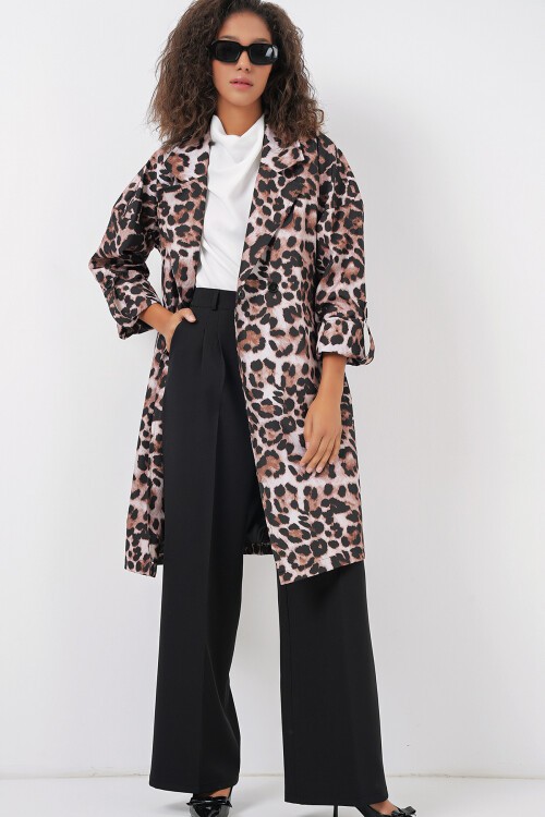 Merterium 9104 Kruvaze Yaka Astarlı Trençkot - C. Kahverengi