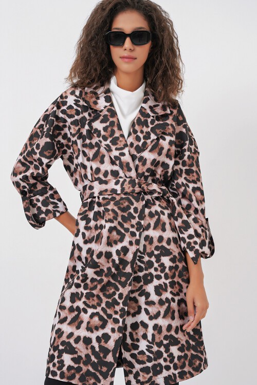 Merterium 9104 Kruvaze Yaka Astarlı Trençkot - C. Kahverengi