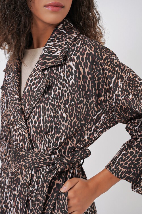 Merterium 9104 Kruvaze Yaka Astarlı Trençkot - E. Kahve