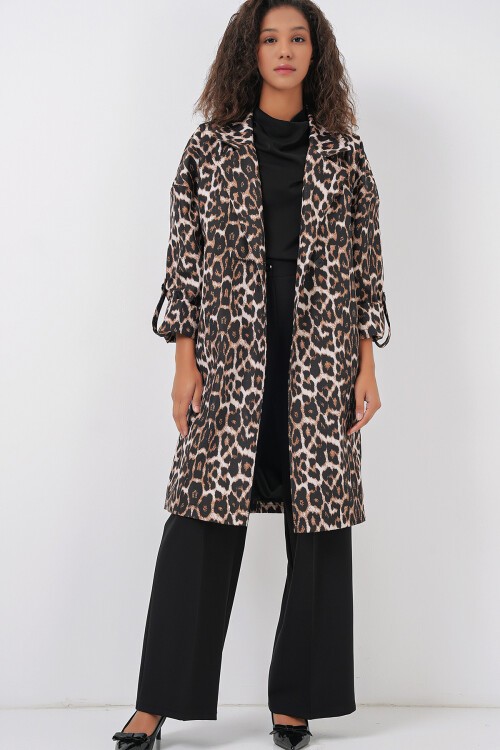 Merterium 9104 Kruvaze Yaka Astarlı Trençkot - M. Kahverengi