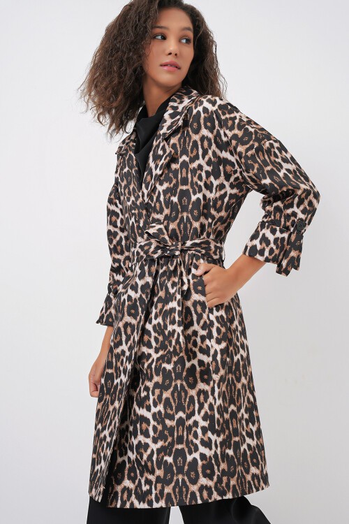 Merterium 9104 Kruvaze Yaka Astarlı Trençkot - M. Kahverengi