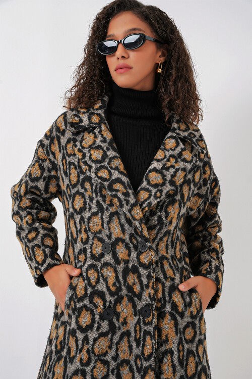 Merterium 9113 Oversize Geniş Kesim Yünlü Uzun Kaşe Kaban - C. Kahverengi