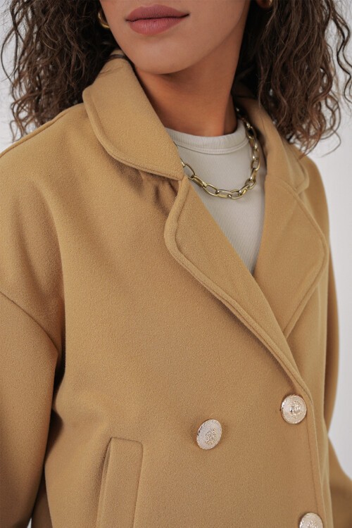 Merterium 9117 Kruvaze Yaka Crop Ceket - Hardal