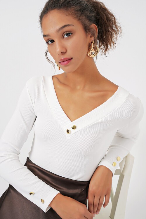 Merterium 923 Uzun Kollu Body - Beyaz