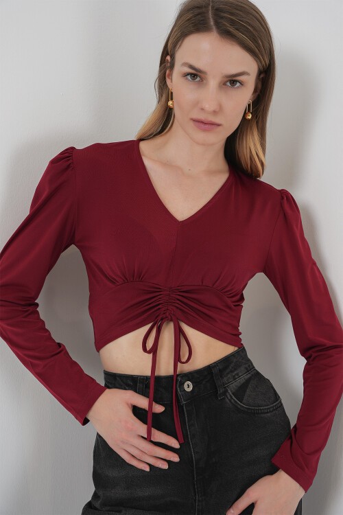 Merterium 936 Sandy Crop Bluz - Bordo
