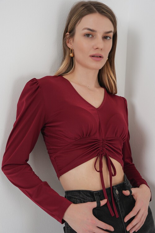 Merterium 936 Sandy Crop Bluz - Bordo