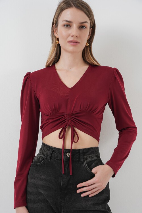 Merterium 936 Sandy Crop Bluz - Bordo