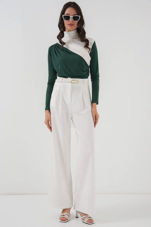 Merterium 940 Büzgü Detaylı Sandy Bluz - Zümrüt Yeşili