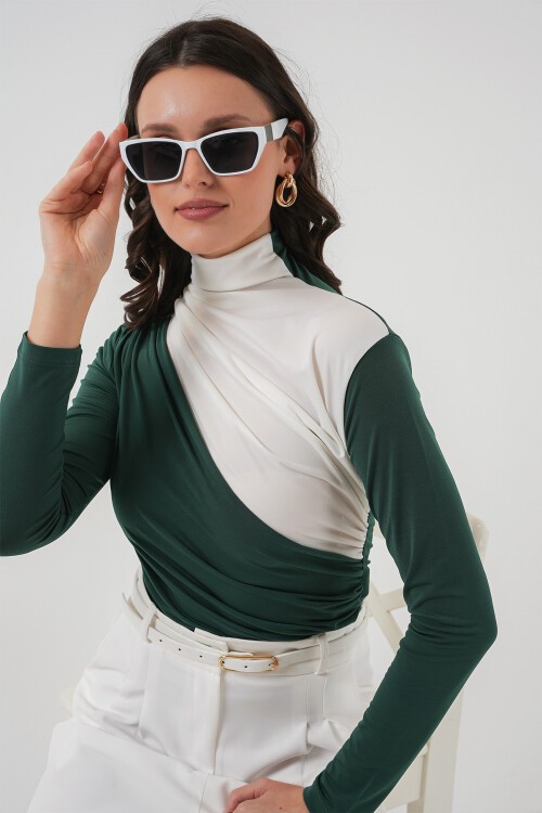 Merterium 940 Büzgü Detaylı Sandy Bluz - Zümrüt Yeşili