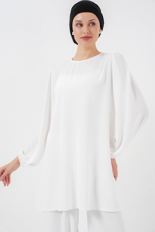 Merterium Ayrobin Tunik Pantolon Alt Üst Takım 6712 - Beyaz