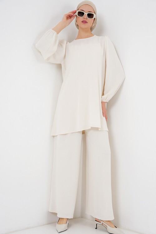 Merterium Ayrobin Tunik Pantolon Alt Üst Takım 6712 - Ekru