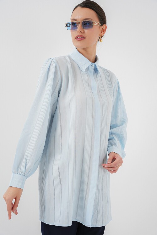 Merterium Çizgili Uzun Gömlek Tunik 5947 - Mavi