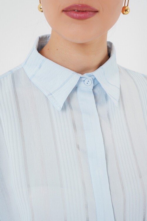 Merterium Çizgili Uzun Gömlek Tunik 5947 - Mavi