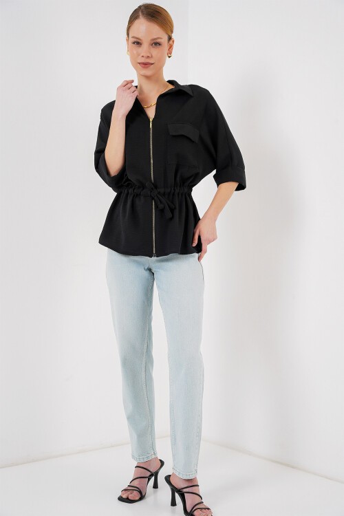 Merterium Fermuarlı Kadın Gömlek 0721 - Siyah