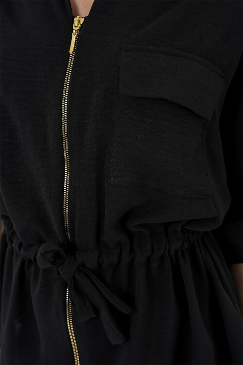 Merterium Fermuarlı Kadın Gömlek 0721 - Siyah