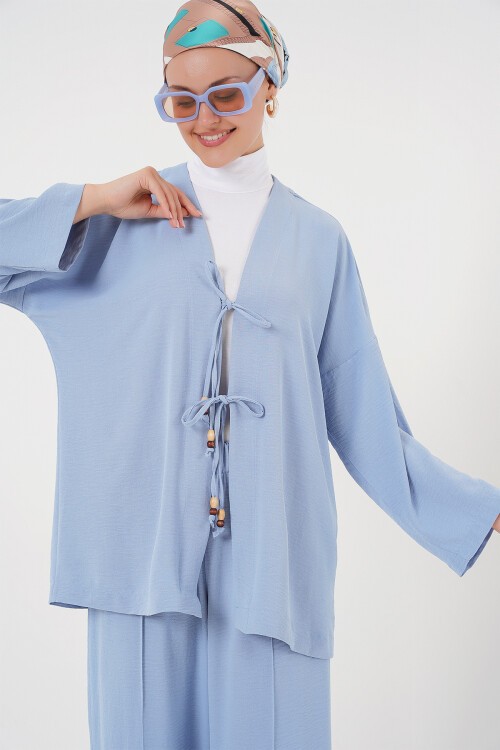 Merterium Kadın Ayrobin Kimono Pantolon İkili Takım 6739 - Mavi