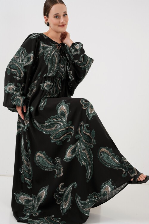 Merterium Kadın Balon Kol Uzun Tesettür Elbise 2464 - Y.Yeşil