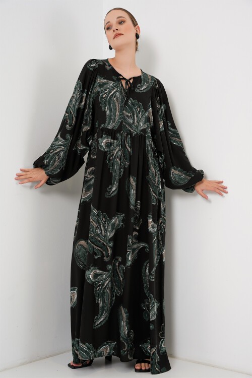 Merterium Kadın Balon Kol Uzun Tesettür Elbise 2464 - Y.Yeşil