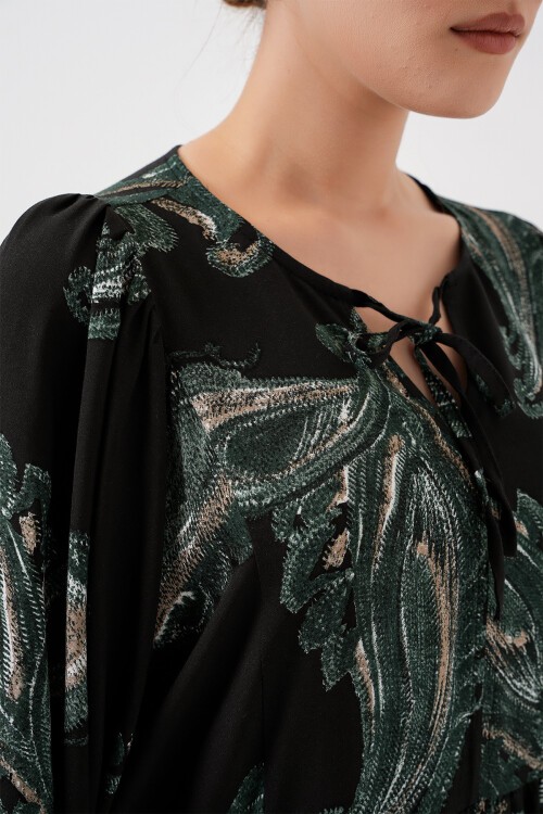 Merterium Kadın Balon Kol Uzun Tesettür Elbise 2464 - Y.Yeşil