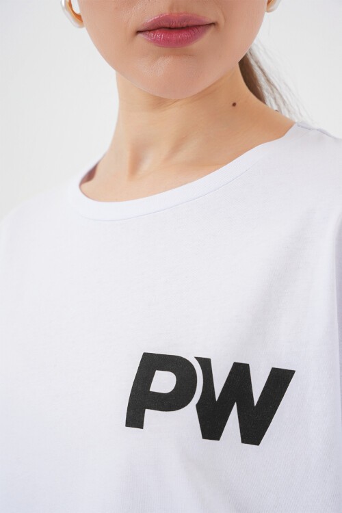 Merterium Kadın Baskılı Basic Tişört 4343 - Beyaz