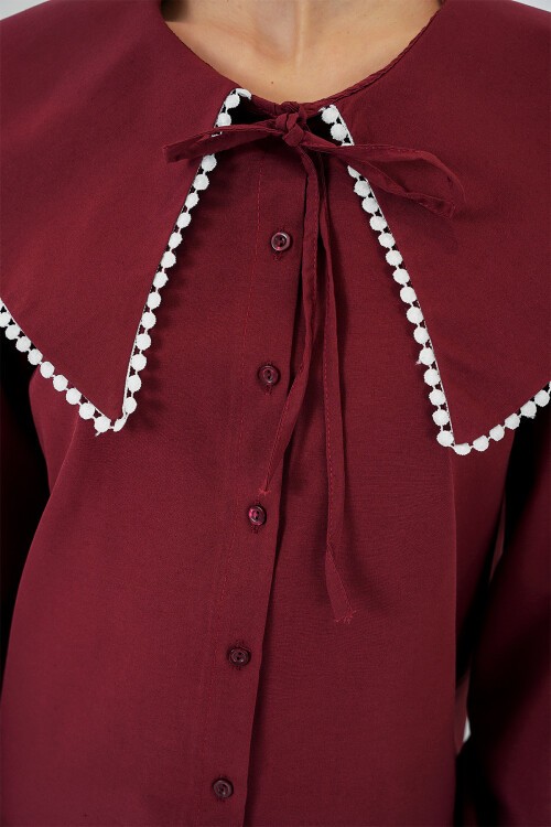 Merterium Kadın Bebe Yaka Gömlek 20314 - Bordo