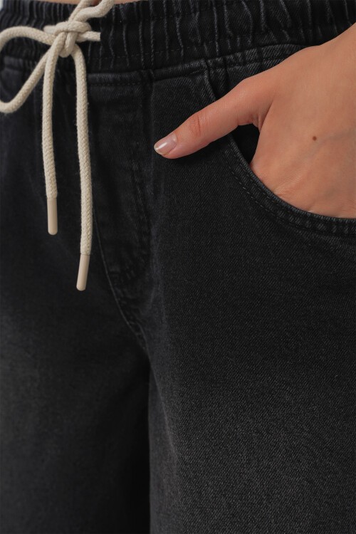 Merterium Kadın Bol Paça Kot Pantolon 6705 - Siyah