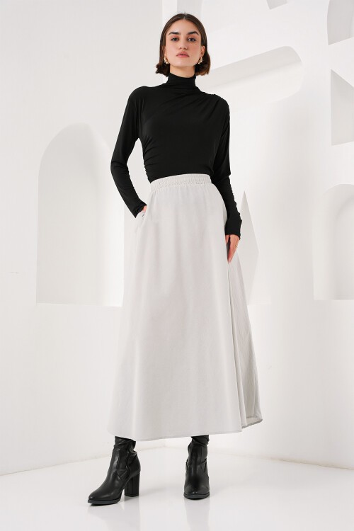 Merterium Kadın Cep Detaylı Uzun Etek 8024 - Gri