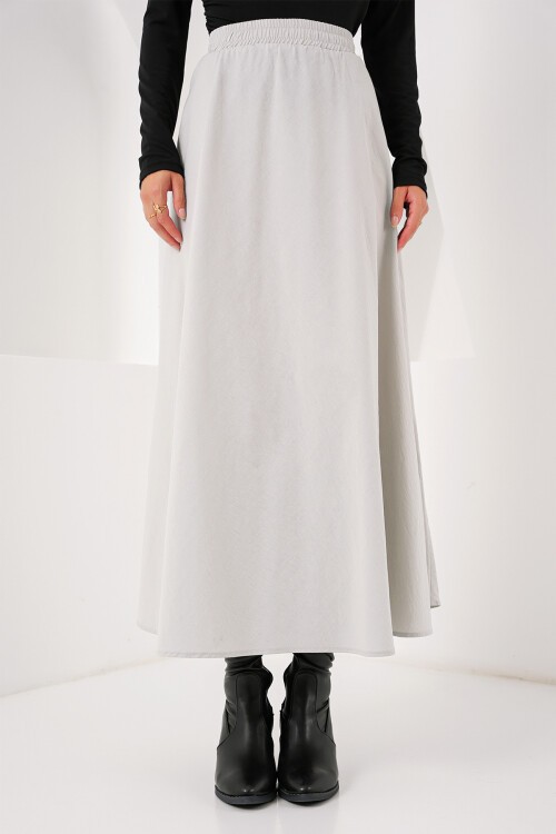 Merterium Kadın Cep Detaylı Uzun Etek 8024 - Gri