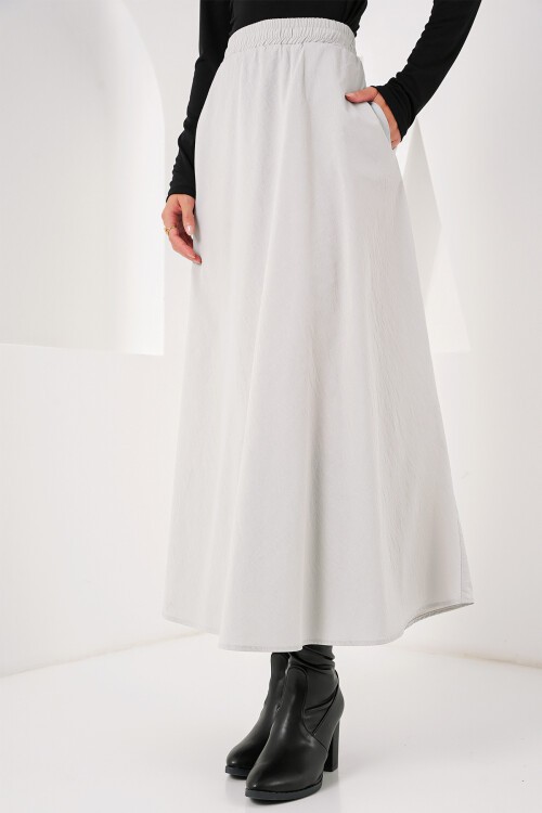 Merterium Kadın Cep Detaylı Uzun Etek 8024 - Gri