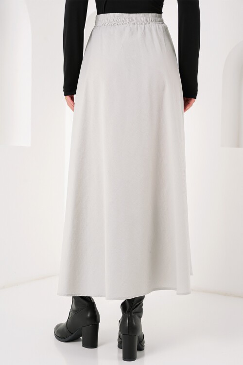 Merterium Kadın Cep Detaylı Uzun Etek 8024 - Gri