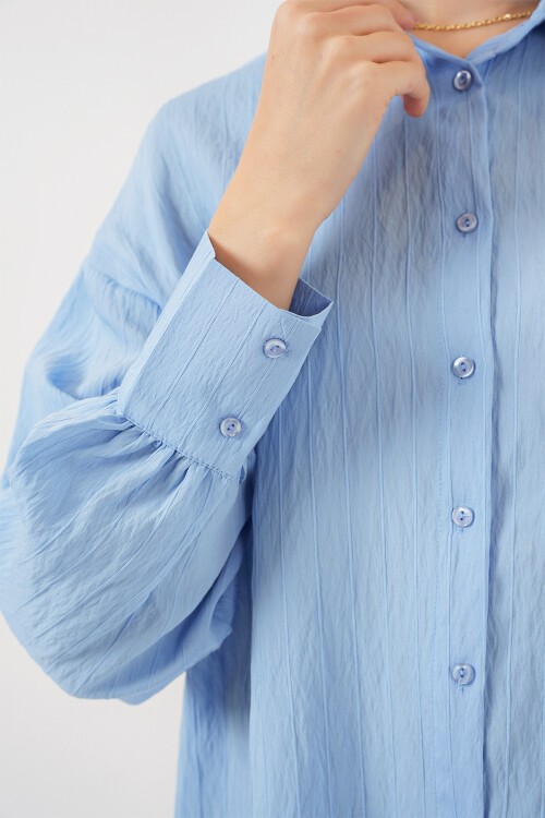 Merterium Kadın Çizgili Uzun Gömlek Tunik 5963 - Mavi