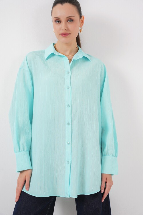 Merterium Kadın Çizgili Uzun Gömlek Tunik 5963 - Turkuaz