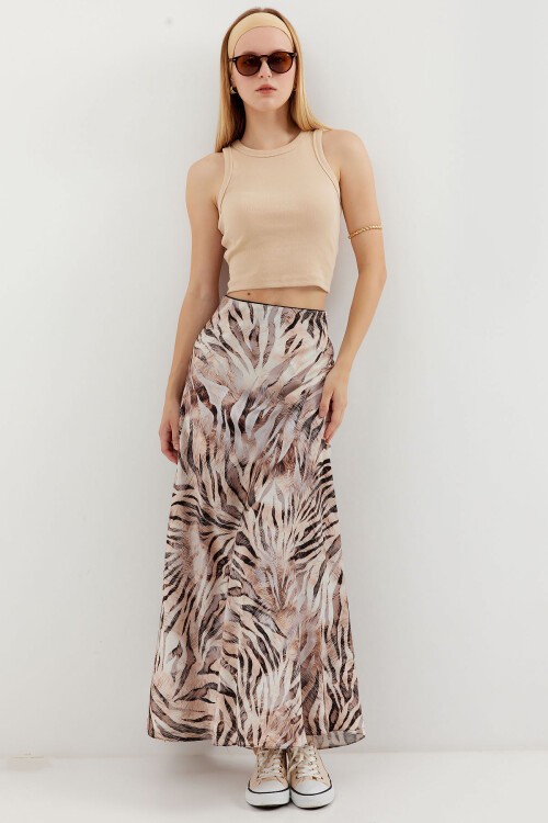 Merterium Kadın Desenli Saten Etek 15877 - Bej