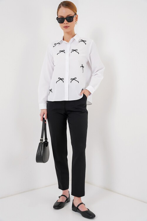 Merterium Kadın Fiyonk Detay Gömlek 20311 - Beyaz