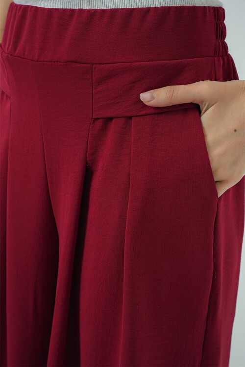 Merterium Kadın Geniş Paça Pileli Pantolon 6718 - Kırmızı